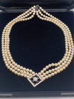 Pearl Necklace with Diamond Clover Pendant