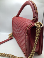 Chanel 'Boy'  Bag Gold Coloured Metal and Red Lambskin