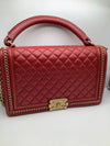 Chanel 'Boy'  Bag Gold Coloured Metal and Red Lambskin