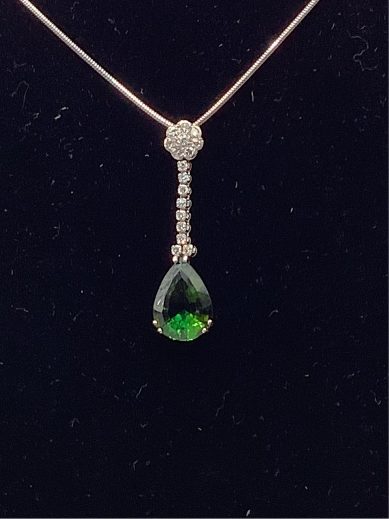 Green Tourmaline and Diamond Necklace Pendant