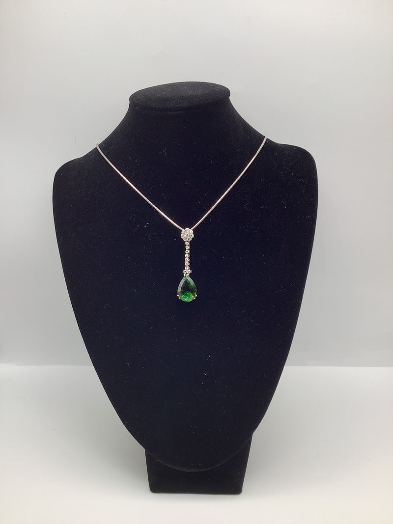 Green Tourmaline and Diamond Necklace Pendant