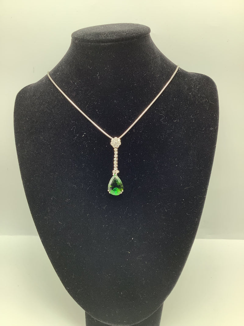 Green Tourmaline and Diamond Necklace Pendant