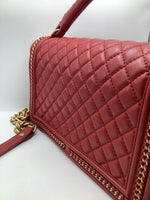 Chanel 'Boy'  Bag Gold Coloured Metal and Red Lambskin