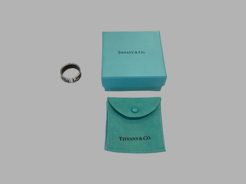 Tiffany & Co Sterling Silver and Black Ceramic T Bar Cut out Ring