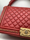 Chanel 'Boy'  Bag Gold Coloured Metal and Red Lambskin