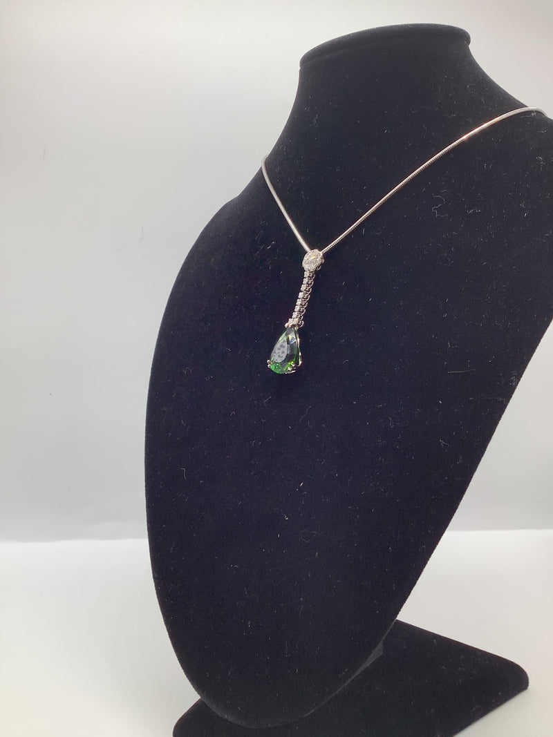 Green Tourmaline and Diamond Necklace Pendant