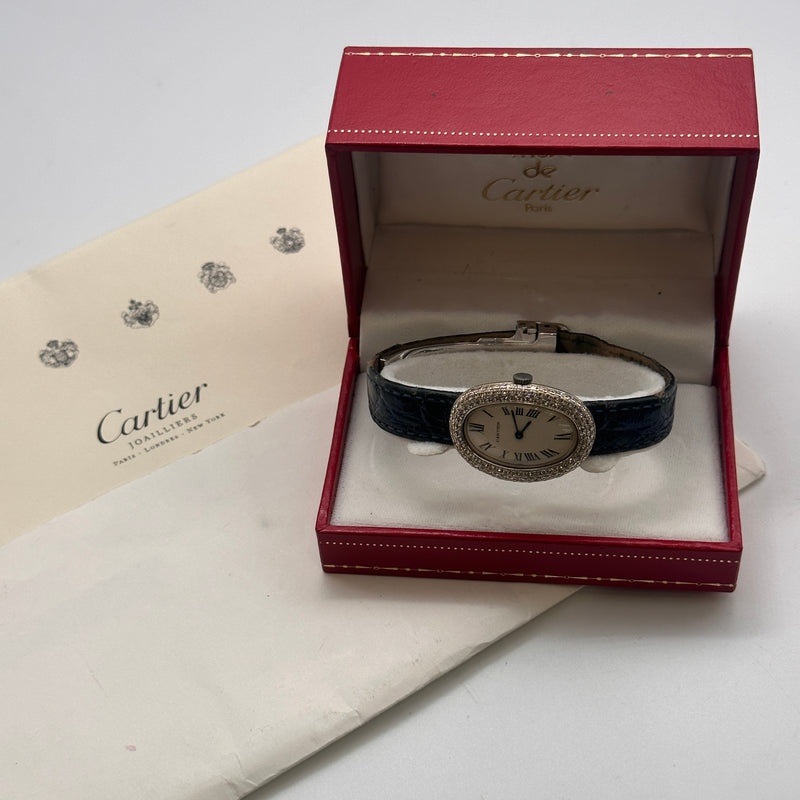 Cartier 18ct White Gold Baignoire Leather Strap