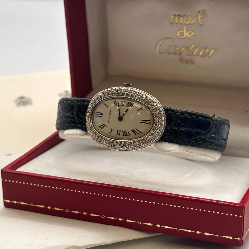 Cartier 18ct White Gold Baignoire Leather Strap