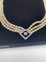 Pearl Necklace with Diamond Clover Pendant