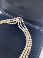 Pearl Necklace with Diamond Clover Pendant