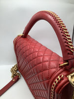 Chanel 'Boy'  Bag Gold Coloured Metal and Red Lambskin