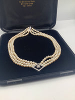 Pearl Necklace with Diamond Clover Pendant