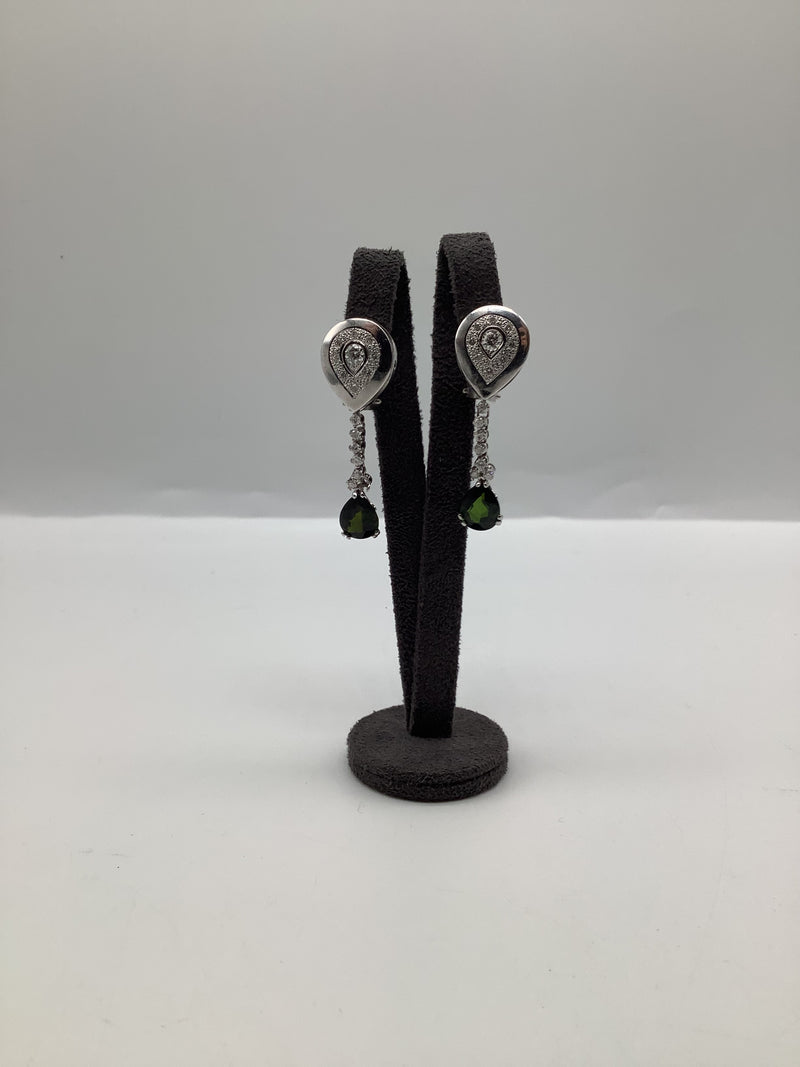 Green Tourmaline and Diamond Earrings