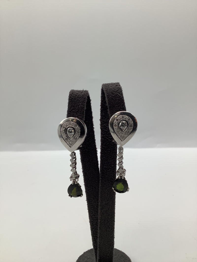 Green Tourmaline and Diamond Earrings