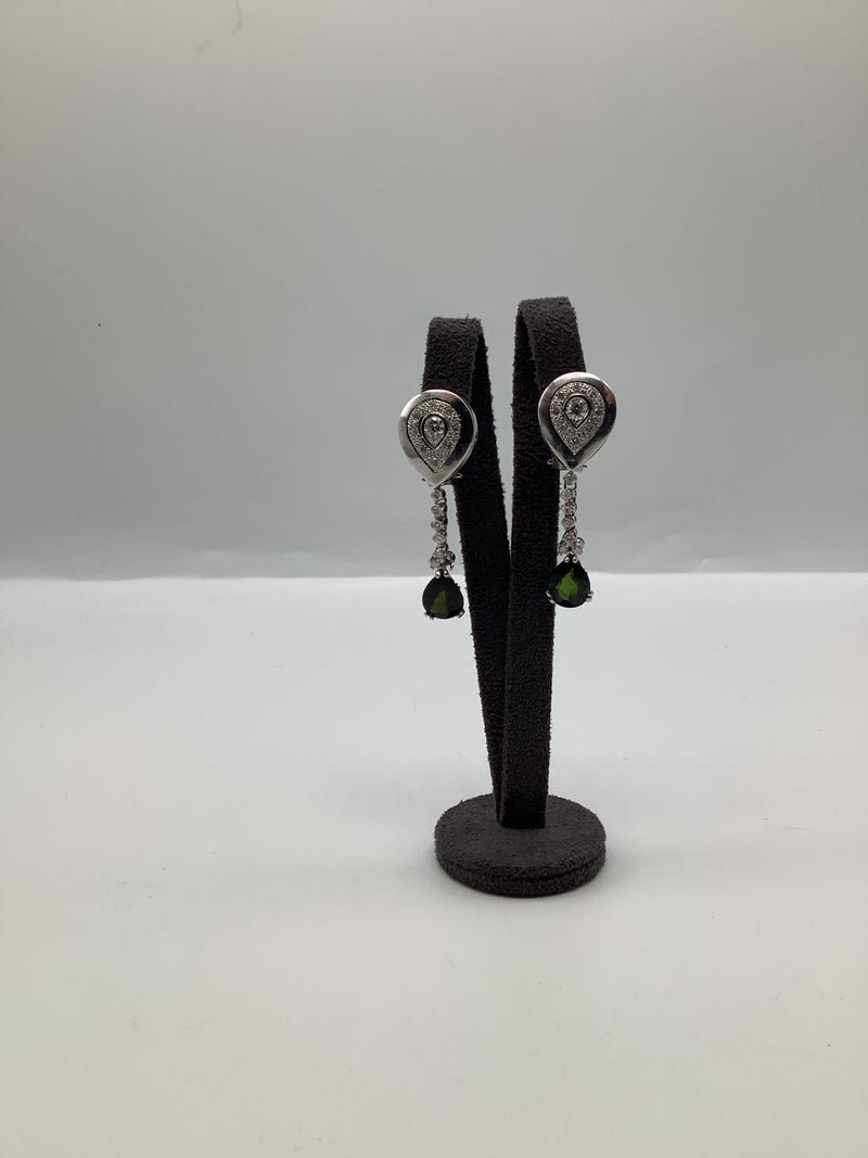 Green Tourmaline and Diamond Earrings