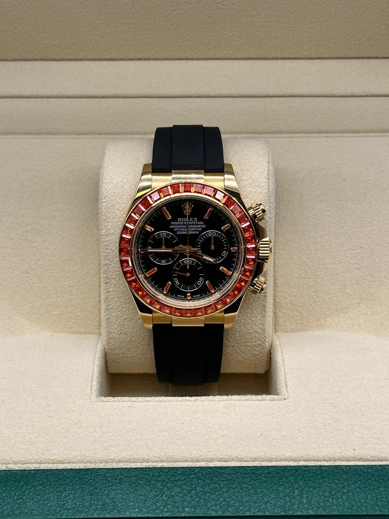 Rolex Daytona Oysterflex 18ct Yellow Gold, Orange Sapphire Bezel ( Homage To 116588SACO)