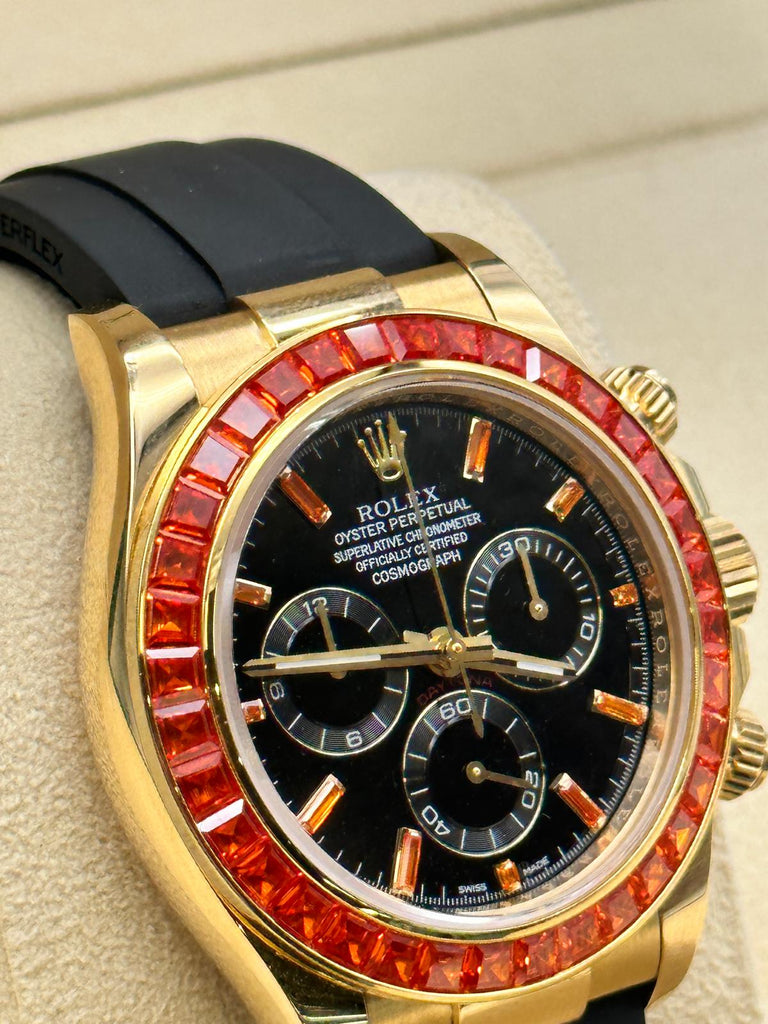 Rolex Daytona Oysterflex 18ct Yellow Gold, Orange Sapphire Bezel ( Homage To 116588SACO)