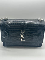 YSL Sunset medium crocodile-effect leather shoulder bag