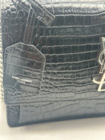 YSL Sunset medium crocodile-effect leather shoulder bag