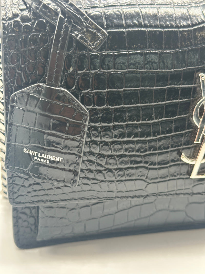 YSL Sunset medium crocodile-effect leather shoulder bag