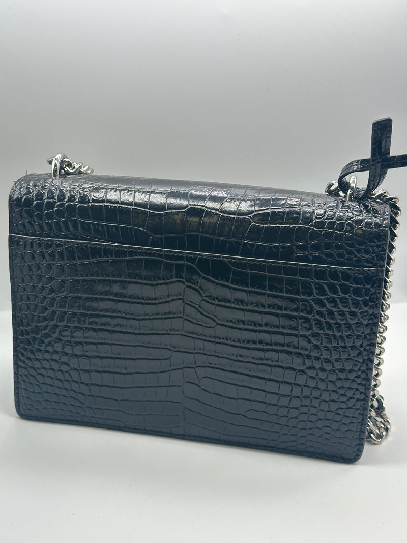 YSL Sunset medium crocodile-effect leather shoulder bag