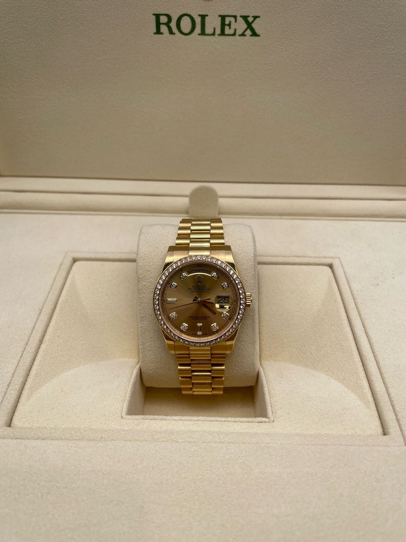 18k Yellow Gold Rolex DayDate 36mm, Factory Diamond Dial and Bezel