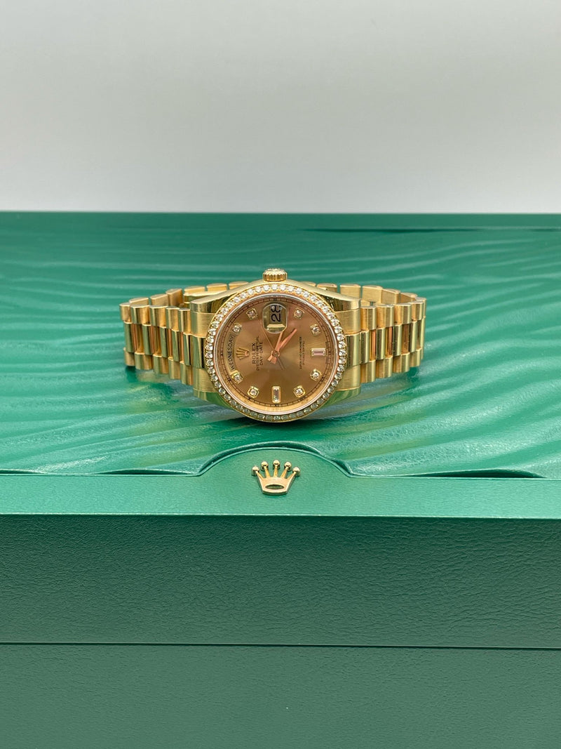 18k Yellow Gold Rolex DayDate 36mm, Factory Diamond Dial and Bezel