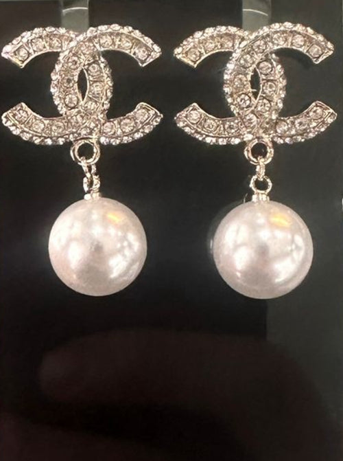 Chanel CC Earrings Drop With Pearl