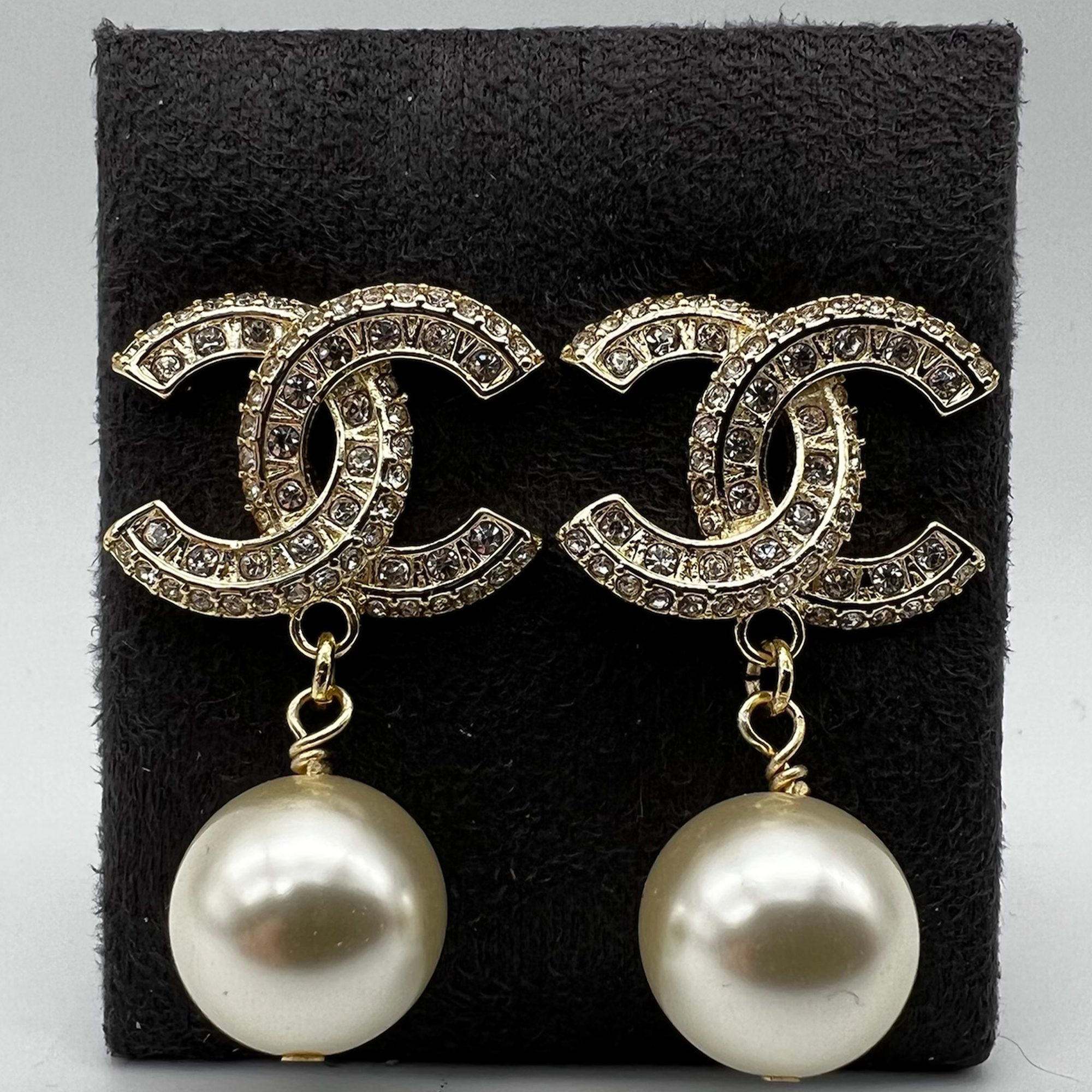 Chanel CC Chain Drop Earrings Light GoldTone 65823