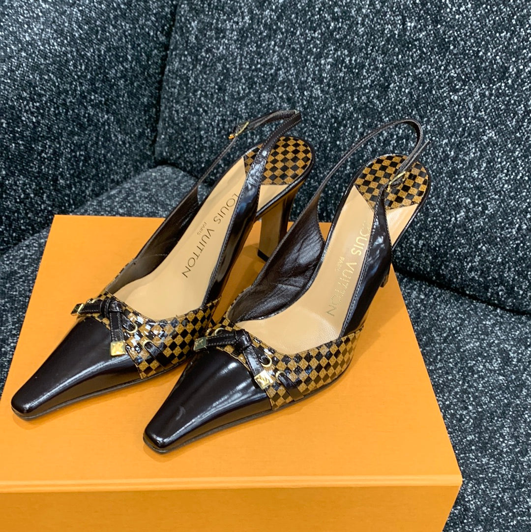 Louis Vuitton Damier Patent Leather Slingback Heels Size 6/36.5