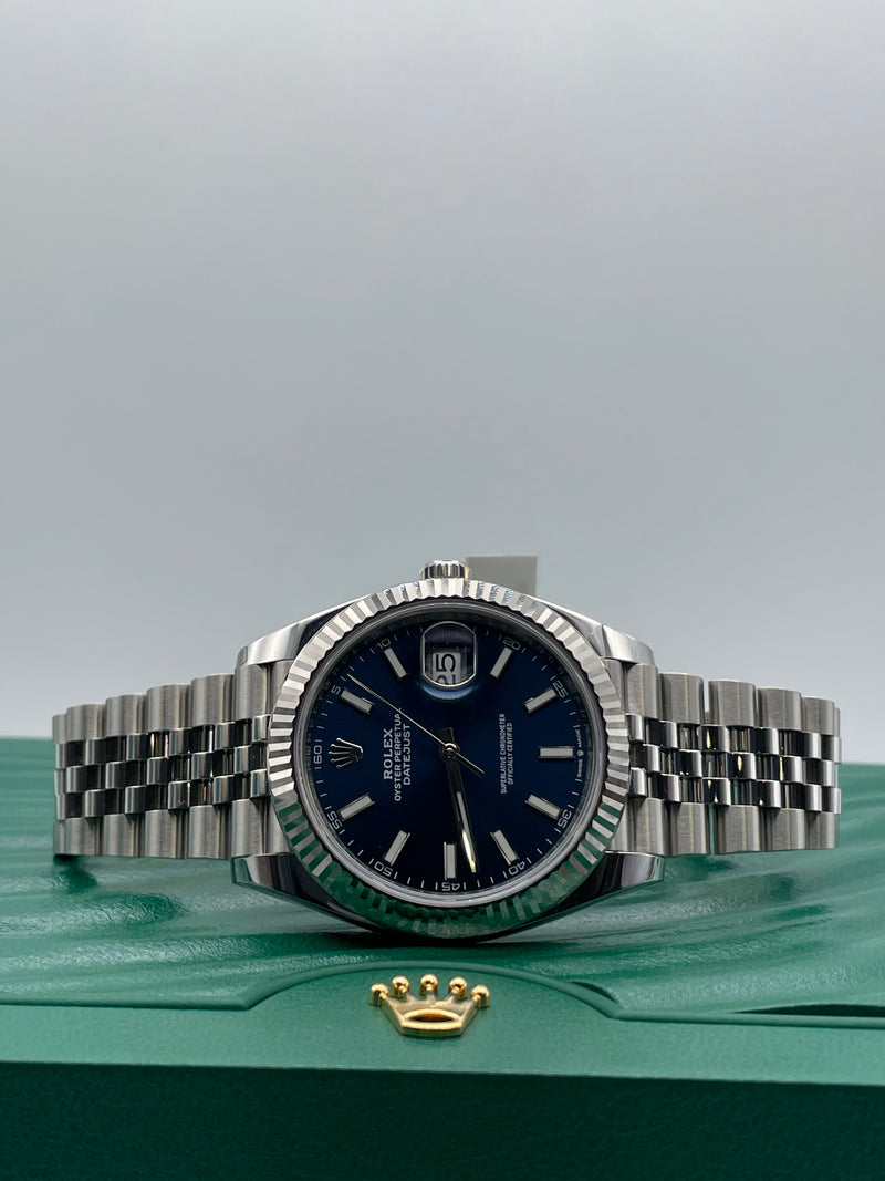 Rolex Datejust 41mm Blue Face White Hour Markers On Jubilee Bracelet Full Set