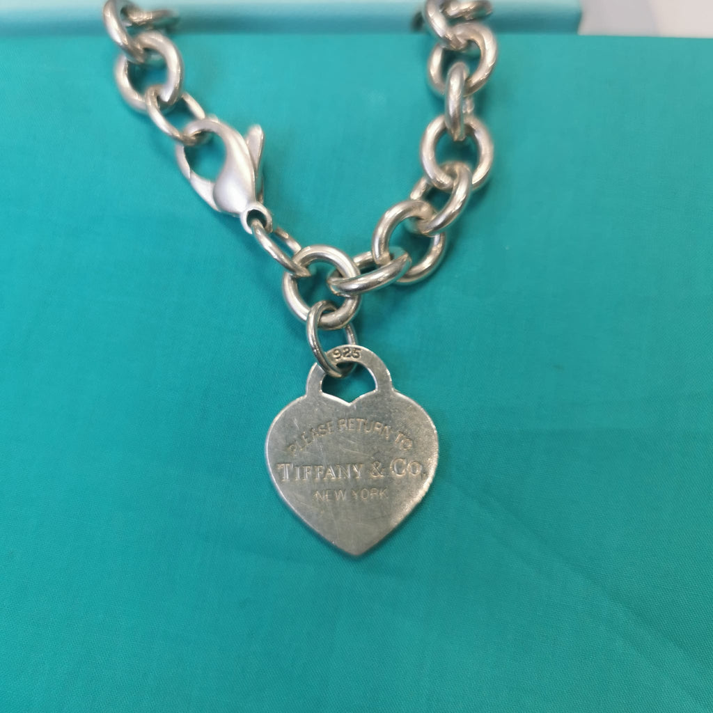 Silver Monogram Heart Tag Charm Bracelet