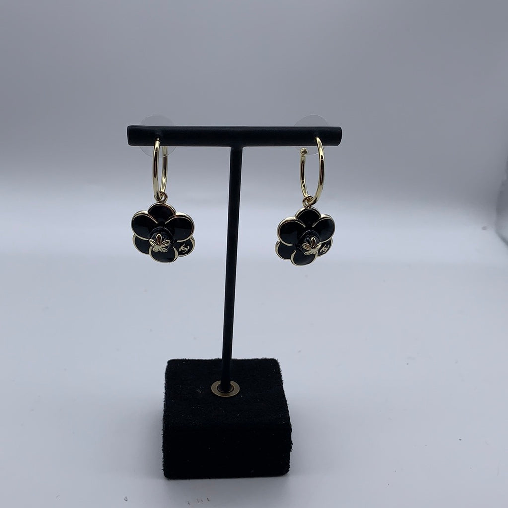 Chanel Black Enamel Flower Earrings